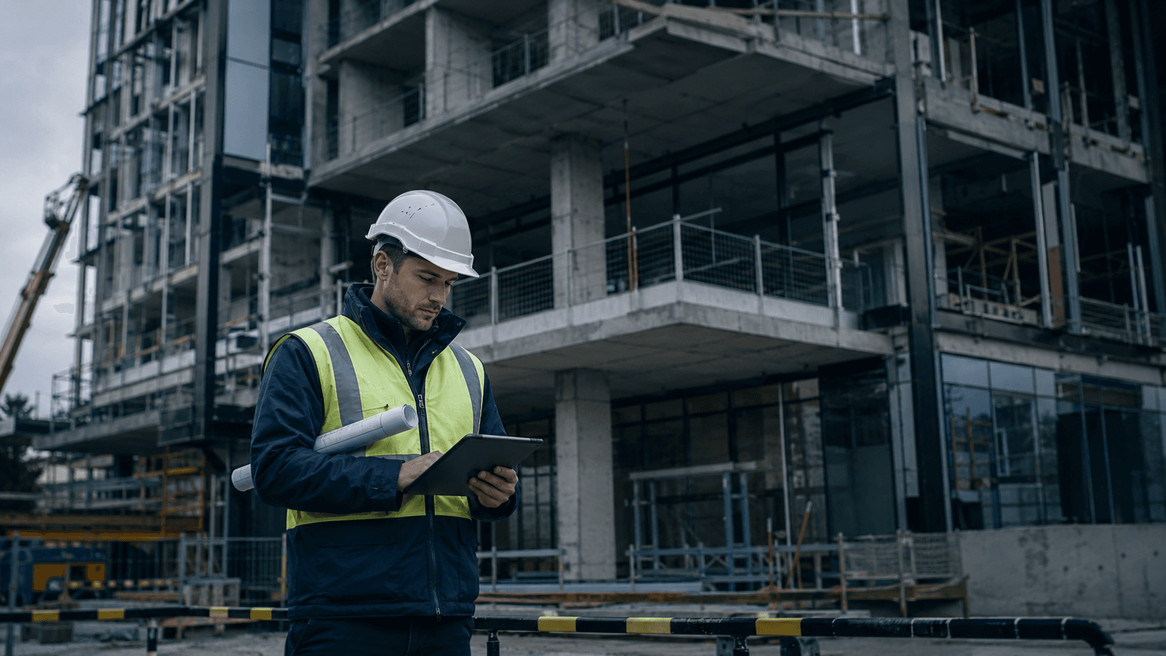 Building surveyor carrying out a commercial site inspection